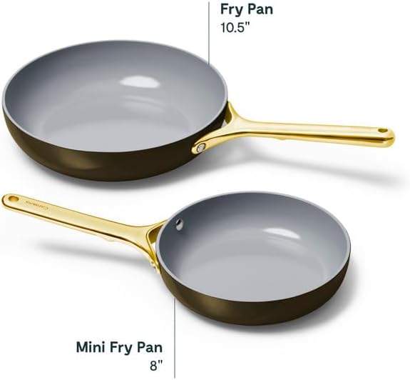 Caraway Nonstick Ceramic Frying Pan (2.7 qt, 10.5") - Non Toxic, PTFE & PFOA Free - Oven Safe & Compatible with All Stovetops (Gas, Electric & Induction) - Black