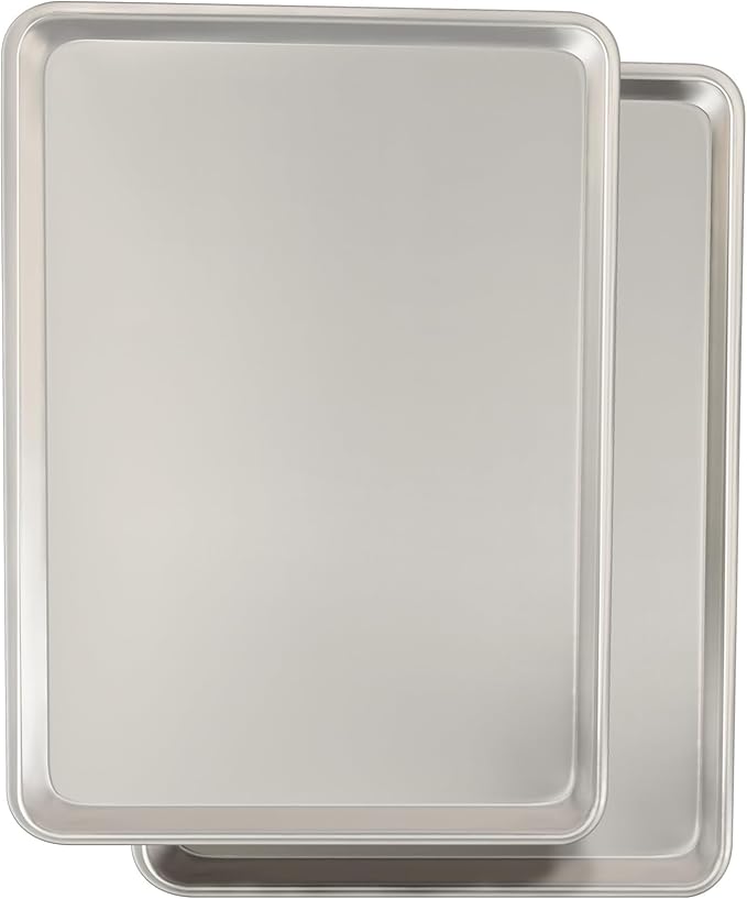 Commercial Quality Baking Sheet Pan Set, Natural Aluminum Cookie Sheet, Umite Chef Warp Resistant Baker's Half Sheet Pan, Large Thick Cookie Tray Pans for Baking, Roasting(2 Pack, 18X13In)