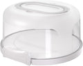 Top Shelf Elements Round Cake Carrier Two Sided Cake Holder Serves as Five Section Serving Tray, Portable Cake Stand Fits 10 inch Cake, Cake Box Comes With Handle, Cake Container Holds Pies (White)