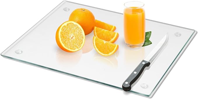 Tempered Glass Cutting Board for Kitchen, Clear Glass Board for Countertop, Heat Resistant, with Non-Slip Feet, 12x16" 1Pcs