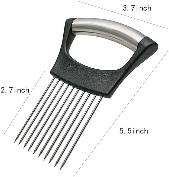 Stainless Steel Onion Holder, 2 Pack - Slicing Assistant Tool for Onion, Potato, Tomato (Grey)