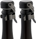 WOTOR Champagne&Wine Bottle Stoppers Stainless Steel with Food Grade Silicone, Leak Proof Keep Fresh Reusable Saver, Cork Suitable for Wine, Champagne, Cava, Prosecco and Sparkling (2 Pack Black）
