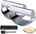 2026 New Garlic Press Rocker, Upgrade Garlic Press Stainless Steel, Portable Manual Stainless Steel Garlic Press Rocker, Innovative Garlic Crusher with Peeler and Scraper (2)