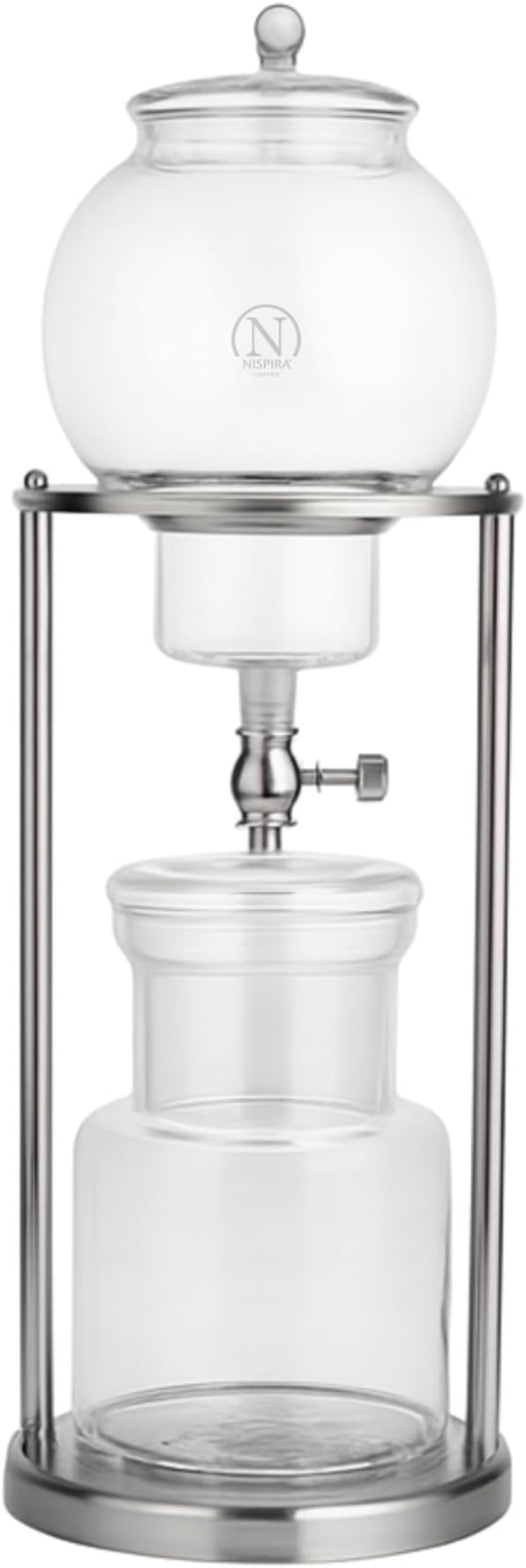 Nispira Luxury Ice Cold Brew Dripper Coffee Maker in Stainless Steel and Borosilicate Glass, 1000 ml Silver
