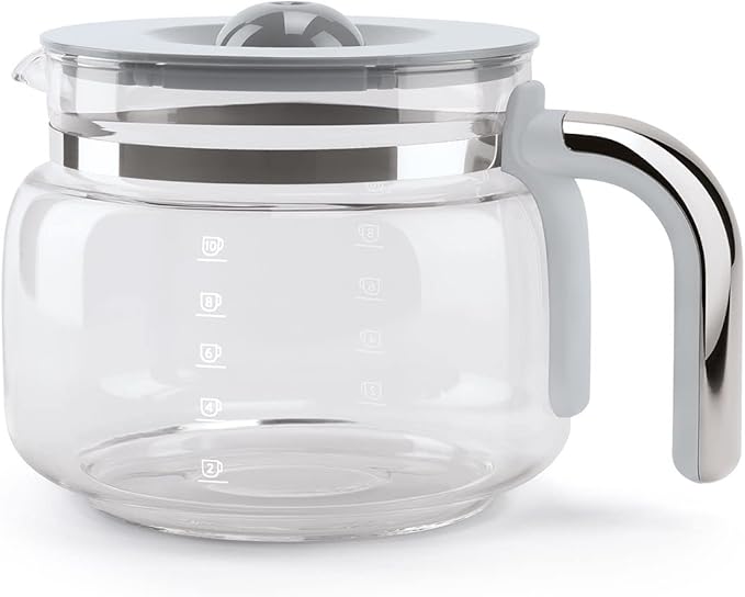 Smeg 50's Retro Style Aesthetic Drip Coffee Machine with 10 Cup Glass Carafe, Auto Start Feature, Keep Warm Plate, and Two Coffee Strength Settings (Black)
