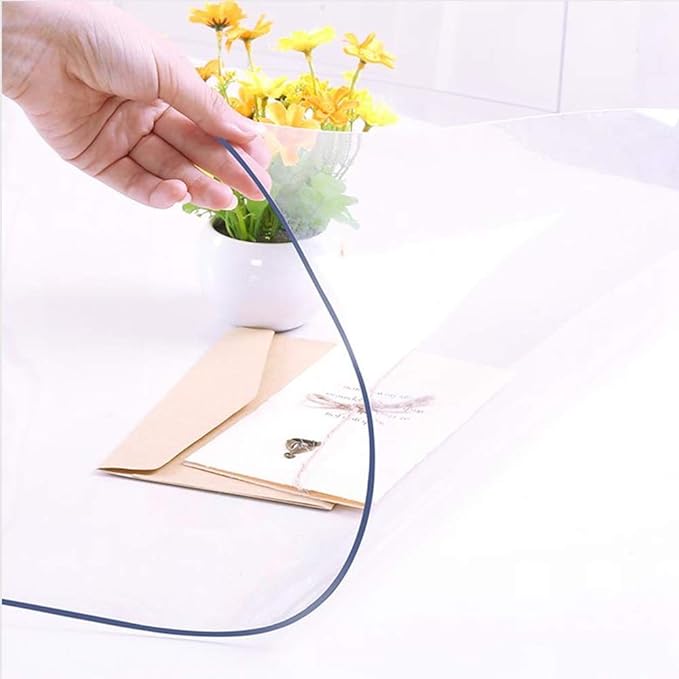NECAUX Custom Multisize 1.5mm Thick Clear PVC Table Cover Protector - 28 x 42 Inch Water Resistant Plastic Rectangular Vinyl Non-Slip Desk Pad for Coffee Table/Writing Desk