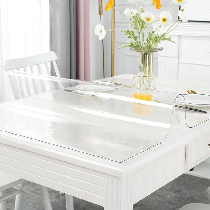 Warmstar Clear Table Cover Protector 42 x 60 Inch,1.5mm Thick Plastic Table Cover Rectangle,PVC Clear Table Protector,Desk Protector Mat for Kitchen, Dresser, Writing Desk，Dining Room Table