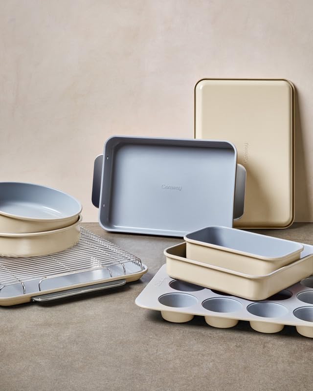 Caraway Non-Stick Ceramic 9” Circle Pan - Naturally Slick Ceramic Coating - Non-Toxic, PTFE & PFOA Free - Perfect for Birthday Cakes, Tartes, & More - Slate