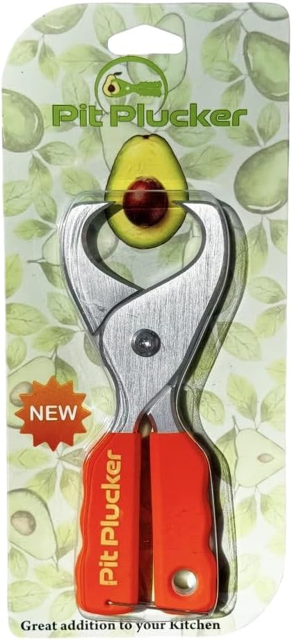 Avocado Tool, Kitchen Utensil with Hinged Handles, Wedge-Shaped Jaws for Pit Removal (Orange)