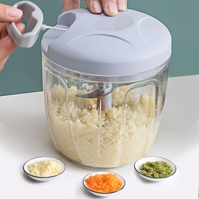 Food Chopper,Garlic Chopper with Container,Vegetable Kitchen Cutter,Pull String Hand Manual Food Processor Sharp Blades Mincer Shredder for Cutting Onions Chili Ginger Seasoning (Blue, 500ml)