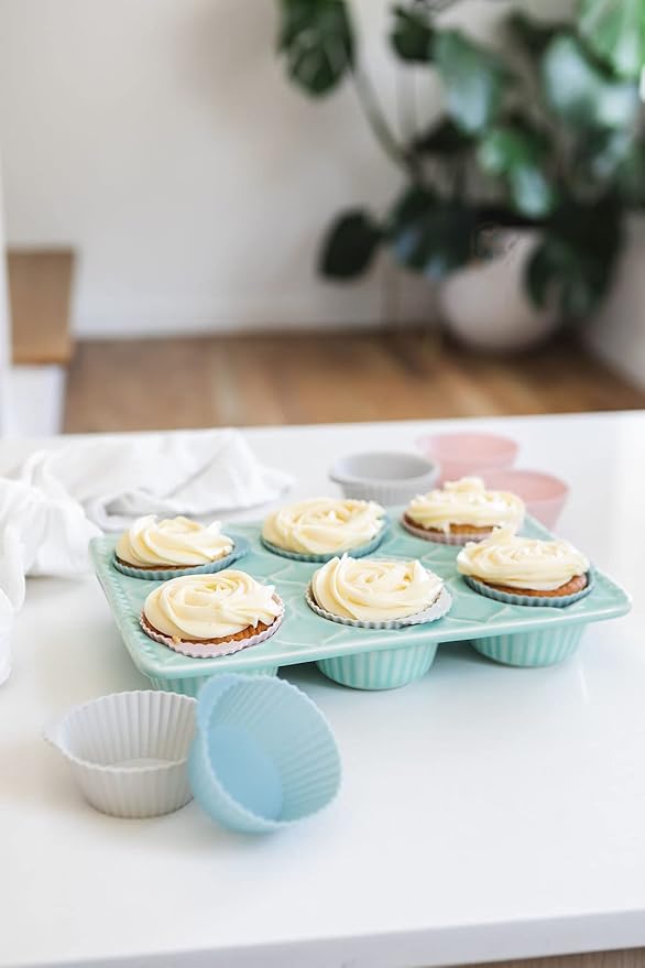The Silicone Kitchen Reusable Silicone Baking Cup Silicone Muffin Liners for Cupcakes, BPA Free, Regular, 24 Pack, Pink Gray Blue