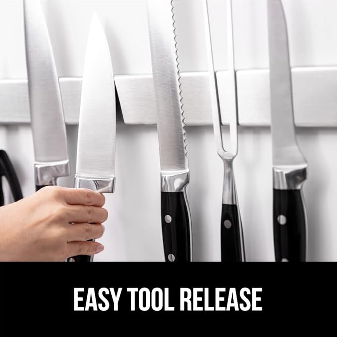 GORILLA GRIP Stainless Steel Magnetic Knife Holder for Wall, 24 Inch, Multi-Purpose Magnet Bar for Knives, Tools, Art Supplies, Heavy Duty Strip Holds Up to 6 lbs, Kitchen Organizer, Drilling Required