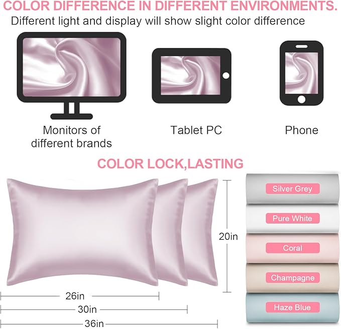 Mulberry Silk Pillow Cases Queen Size with Hidden Zipper, Ultra Smooth and Soft Breathable Cooling Silk Satin Pillowcase for Hair and Skin, Gifts for Women Men (Lavender Purple, 20x30 Inches, 1 Pack)