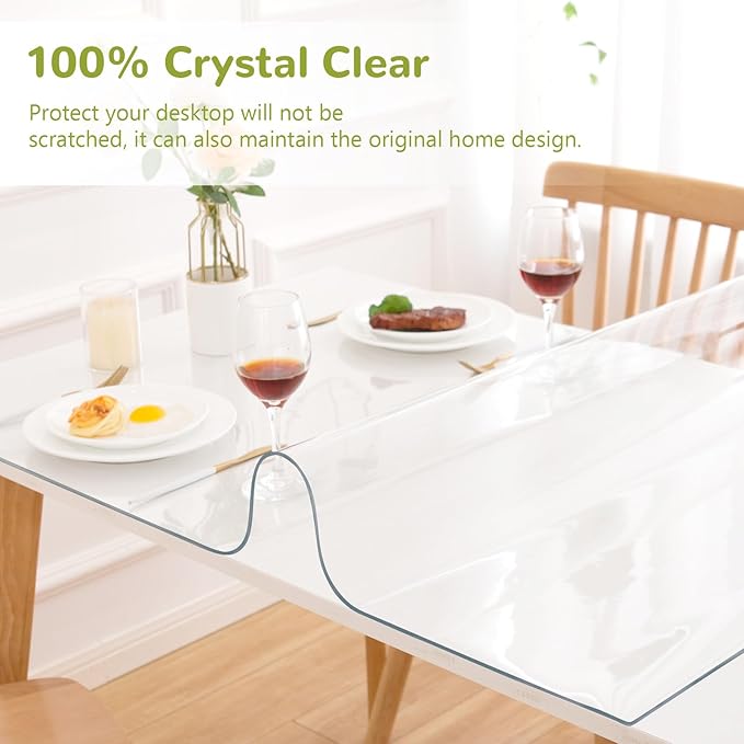 39 x 82 Inch Clear Table Cover Protector, Clear Table Protector for Dining Room Table, 1.5mm Plastic Table Cover, Waterproof Table Pad for Kitchen, Office