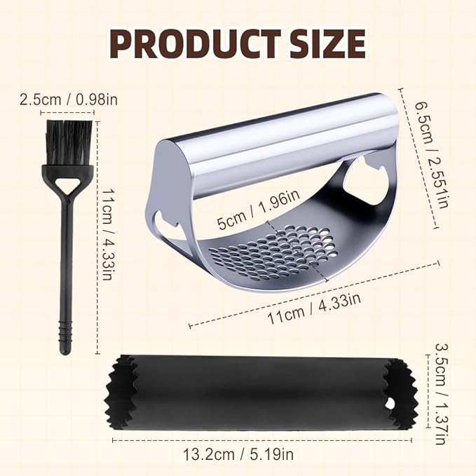 2025 New Stainless Steel Garlic Presser, Portable Manual Stainless Steel Garlic Press for Home Kitchen Utensils, Upgrade Rocker Crusher Masher with Garlic Peeling (1)