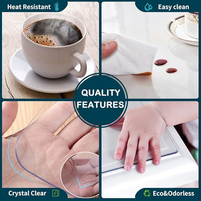 Wadrac Clear Table Protector Plastic Table Cloths PVC Night Stand Table Cover Mat Leaf Office Desk Mat Shelf Surface Protection Crystal Children Painting Cover Pad Transprent Rectangular 40x79 inch