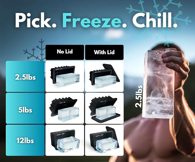 Alaskey® Extra Large Ice Block Mold 5 lbs With Lid (2-Pack) | Create Perfect Ice Bricks | Professional Silicone Mold for Crafting Giant Ice Cubes, Ideal for Ice Baths, Coolers, Bartender Accessories