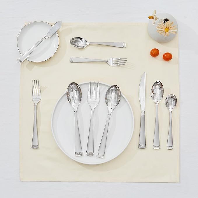 KINGSTONE Silverware Set, 60-Piece Flatware Set for 12, 18/10 Stainless Steel Cutlery Set with Bead Edge, Utensil for Kitchen, Home, Party, Wedding, Mirror Polished, Dishwasher Safe, Featured Gifts