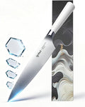 Chef Knife 8 Inch, German High Carbon Stainless Steel Kitchen Knife with Ergonomic White Handle, Ultra Sharp Professional Cooking Knife in Gift Box for Home & Restaurant