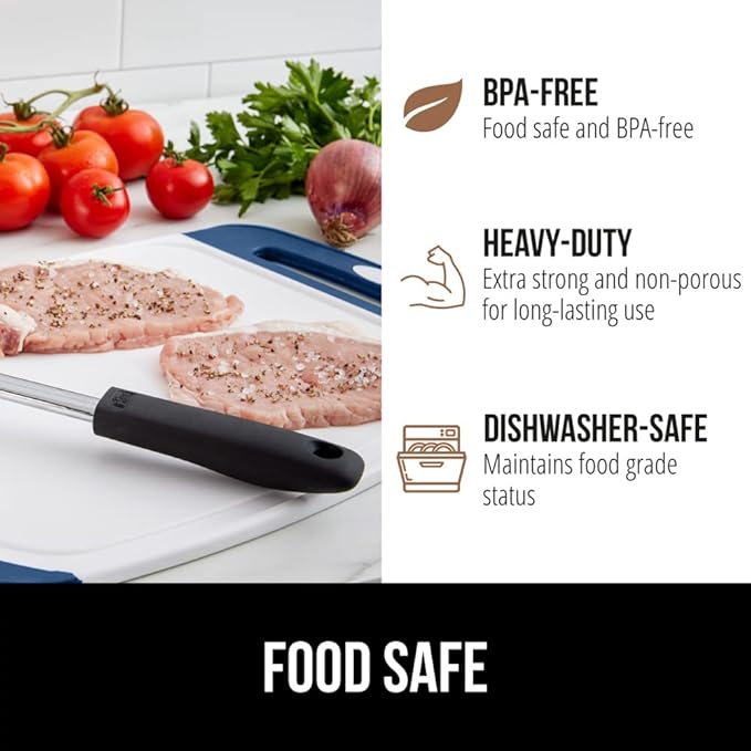 GORILLA GRIP BPA-Free Reversible Kitchen Cutting Board Set of 3, US Designed, Nonporous, Juice Grooves Catch Liquid, Slip Resistant Border, Dishwasher Safe, Durable Large Food Chopping Boards, Blue
