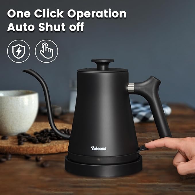 Electric Gooseneck Kettle, 304 Stainless Steel Coffee Kettle, Auto Shutoff Anti-dry Protection, Classic Pour-over Coffee & Tea,Matte Black 1.0L-1200W Fast Boiling Water Boiler by YUIOASE