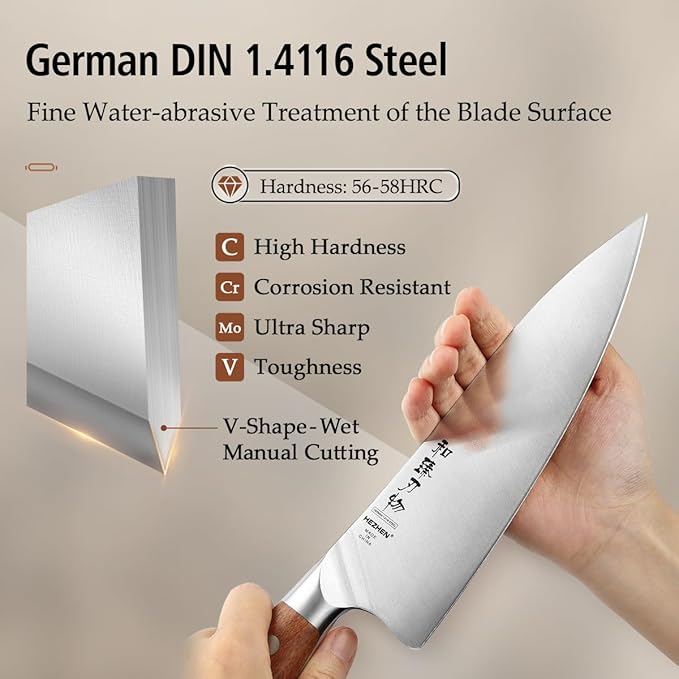 HEZHEN Knife Set,5 Piece Kitchen Chef Knife Set, German High Carbon Stainless Steel Ultra Sharp Chef Santoku Slicing Utility Paring Knives Sets, Ergonomic Full Tang Handle Cooking Cutlery Set Gift
