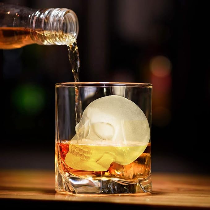 Extra Large 3D Skull Ice Cube Mold Silicone Ice Molds for Whiskey Ice Cube Trays with Funnel for Big Mouth Cup Skull Ice Maker with Resin Chocolate sugar Whiskey Ice Mold for Parties (4 PCS)