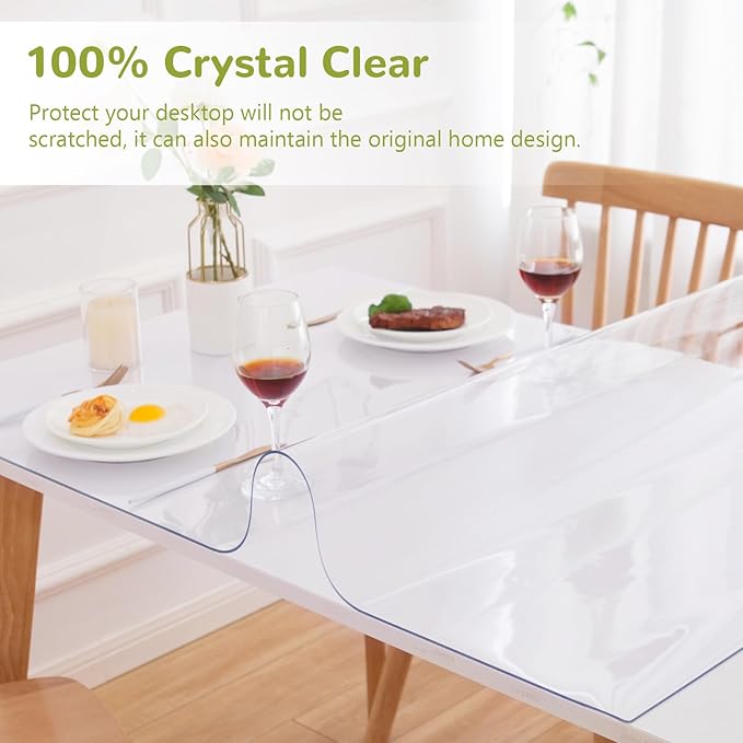 20 x 40 Inch Clear Table Cover Protector, Clear Table Protector for Dining Room Table, 1.5mm Plastic Table Cover, Waterproof Table Pad for Kitchen, Office