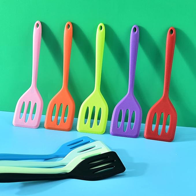 2Pack Small Silicone Turner High Heat Resistant Slotted Spatula for Fish, Eggs, Pancakes and More (8.2 IN, Orange)