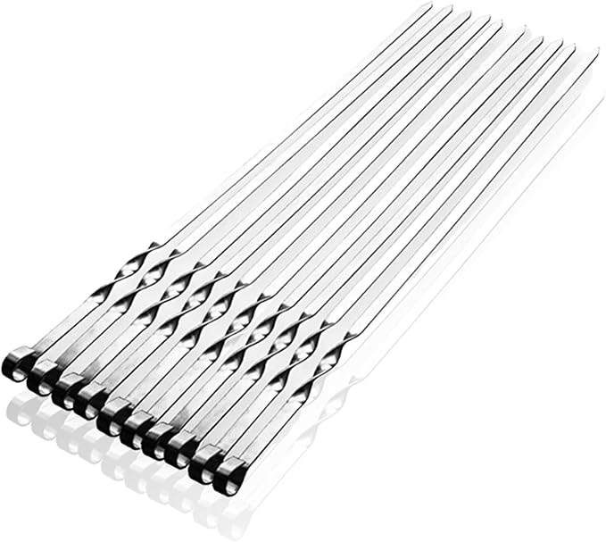 Shish Kabob Skewers, Kebab Skewers 17.7" Stainless Steel Reusable Flat BBQ Sticks for Meat Chicken Shrimp and Vegetable(10-Pack)