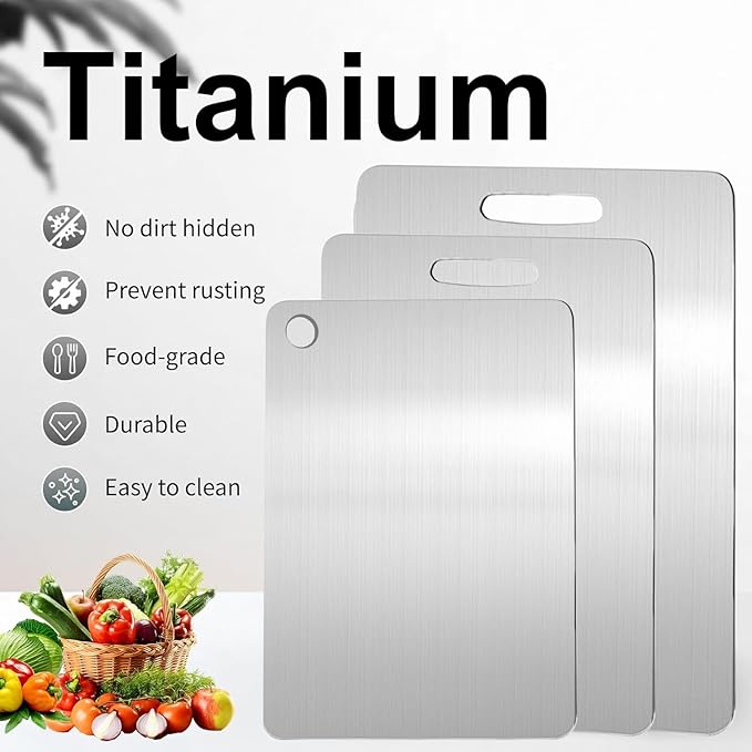 Katuchef Titanium Cutting Board,2026 New 100% Pure Titanium Cutting Boards for Kitchen,Non toxic Doubld-Side Durable Chopping Boards, Easy to Clean and Store(2PC-M+XL)