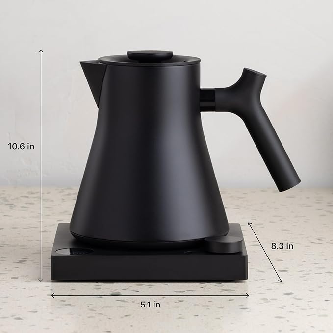 Fellow Corvo EKG Pro Electric Tea Kettle - Quick Heating, Precise Temperature Control Electric Kettle, Scheduling, Built-in Brew Timer for Boiling Water - Matte White with Maple Handle - 0.9 Liter