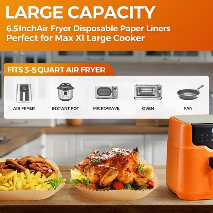 Air Fryer Paper Liners Disposable: 100PCS 6.5IN Square Non-Stick Air Fryer Parchment Paper, Food Grade Baking Sheets for Baking Roasting Microwave