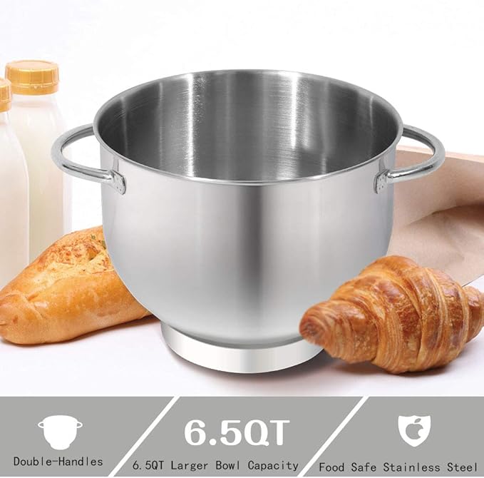 Aucma Stand Mixer,6.5-QT 660W 6-Speed Tilt-Head Food Mixer, Kitchen Electric Mixer with Dough Hook, Wire Whip & Beater (6.5QT, Gray)