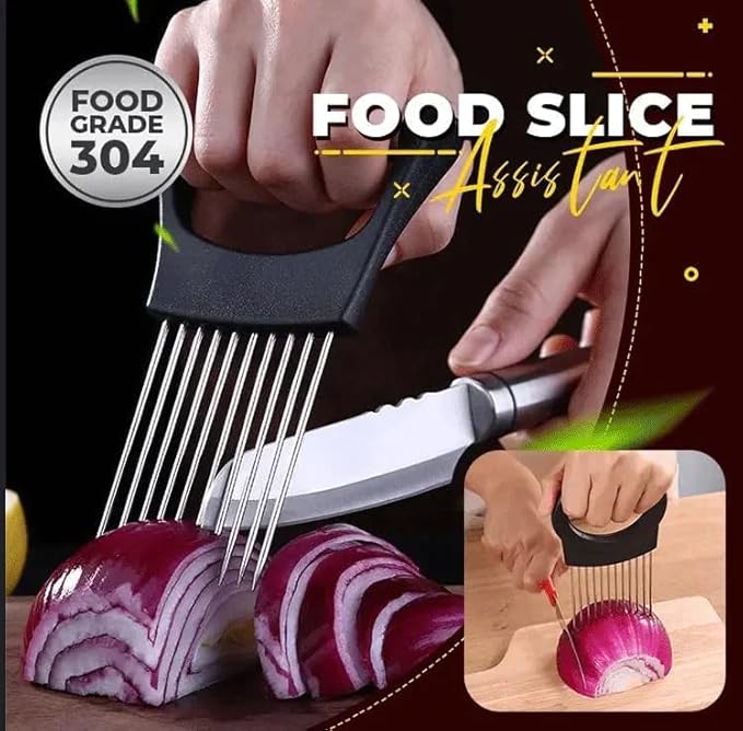 Onion Slice Holder, 2024 New Stainless Steel Holder for Slicing, Chopper Assistant Tool, Cutter for Meat, Onion, Potato, Tomato Kitchen Gadgets (Grey, 3 Pack)