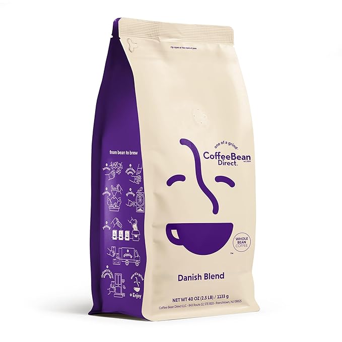 Coffee Bean Direct Danish Blend, Whole Bean Coffee, Mixed Roast Level, 2.5 Pound Bag (Pack of 1)