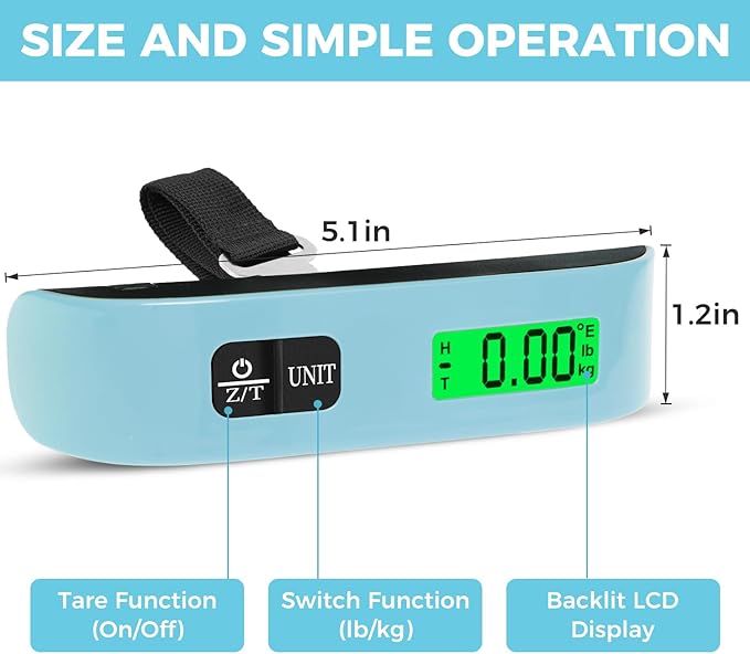 BAGAIL Digital Luggage Scale, 110lbs Hanging Baggage Scale with Backlit LCD Display, Portable Suitcase Weighing Scale, Travel Luggage Weight Scale with Hook, Strong Straps for Travelers
