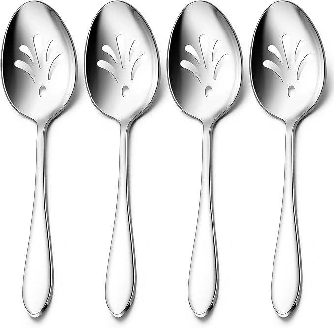 Stainless Steel Slotted Serving Spoons, E-far 4-Piece Metal Tablespoons Hostess Serving Utensils Set for Catering Buffet Party Kitchen Restaurant, Dishwasher Safe