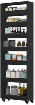 7-Tier Slim Storage Cart, Wooden Rolling Pantry Cabinet with Wheels, Narrow Shelf Organizer for Kitchen, Bakers Rack, Dining Room, Closet, Small Spaces Dark Walnut 47.2" H*9.8" W*23.6" D