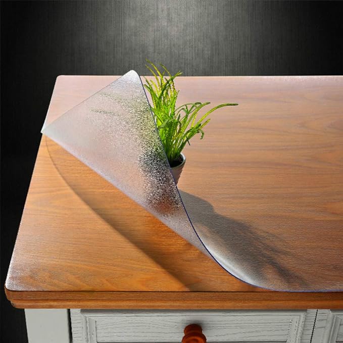 NECAUX Custom 18 x 51 Inch Frosted Table Cover Protector, 1.5mm Thick Plastic Heavy Duty Table Pad Desk Mat Desk Protector for Office Computer Writing Desk, Sofa Table, Media Stand, Coffee Table