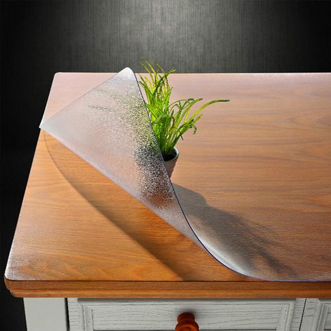 NECAUX Custom Multisize 1.5mm Thick Frosted PVC Table Cover Protector - 48 x 86 Inch Rectangular Plastic Protective Table Pad Kitchen Wood Grain Vinyl Dining Room Table Cover