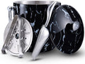 Ice Bucket with Lid, Scoop, Tongs and Strainer - Well Made Insulated Stainless Steel Keep Ice Frozen Longer - Ideal for Cocktail Bar, Parties, Chilling Wine, Champagne - 3 Liter (Black Marble)