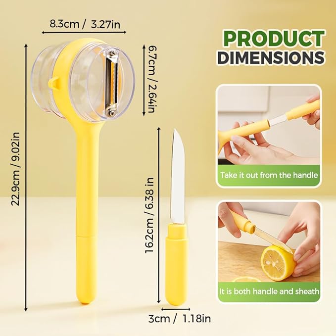 3 in 1 Peeler with Container, 2025 New Stainless Steel Peelers with Container with Handle Fruit Knife, Multifunctional Vegetable Peelers for Home Kitchen (Yellow)