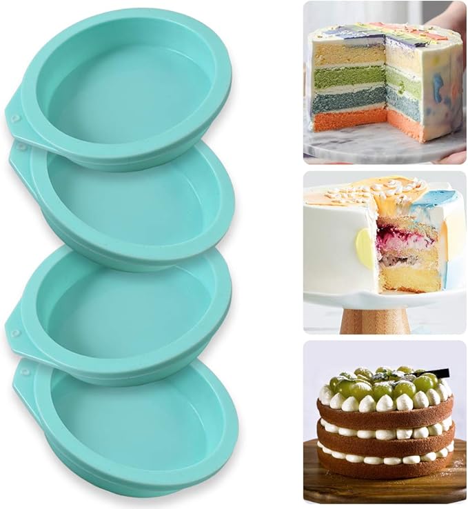 Newk Silicone Round Cake Mold, 6 Packs 4 Inch Silicone Disc Like Mold for Baking Cake, Resin Coaster, Layer Cakes, Cheese Cakes, Rainbow Cakes – 4"