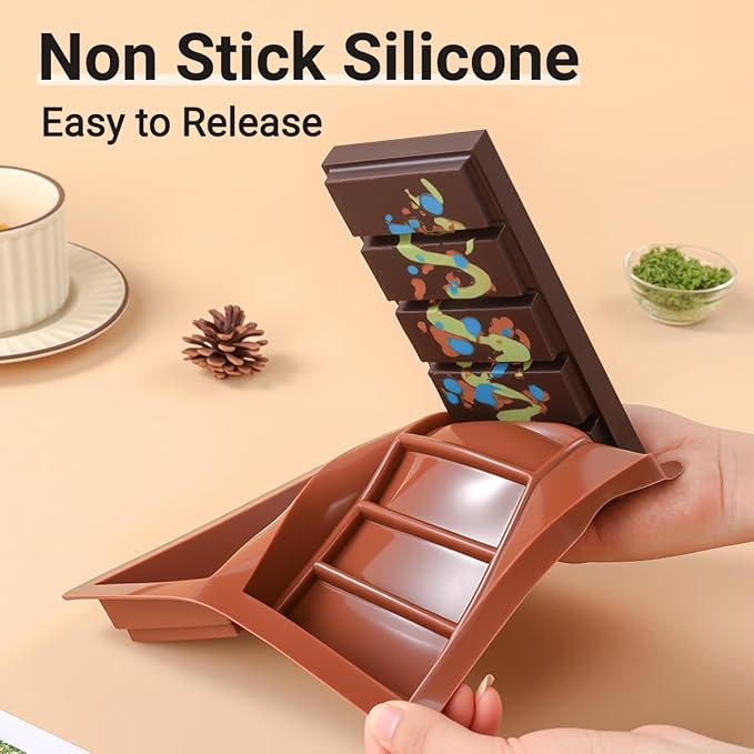 FUNBAKY Dubai Silicone Chocolate Bar Mold - 1-Inch Deep Cavities, Large Thick Candy Bar Mold, Ideal for Filling Pistachio Chocolate, Includes Scraper, 2 Pack