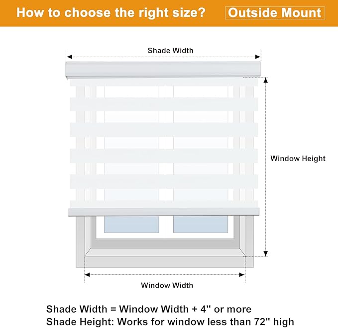 Persilux Cordless Zebra Blinds for Windows, Roller Shades for Windows (17" W x 47" H, White) Dual Layer Fabric for Day and Night,Room Darkening Shades for Home, Office, Bedroom and Living Room