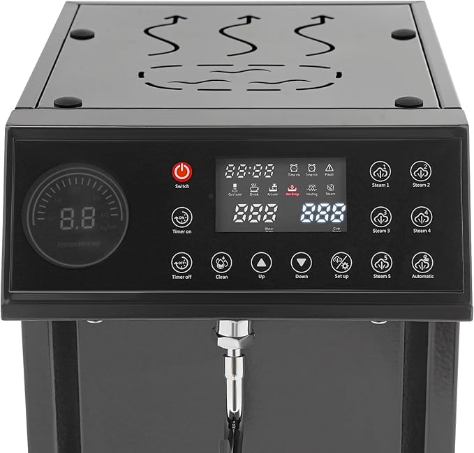 8L/2.11gal Commercial Steam Milk Frother, 3000W 5-Gear Fast Heating Milk Steamer Machine Electric Steam Milk Frothing Machine Espresso Coffee Milk Foam Machine for Bar Cafe