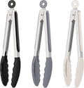 Hotec Silicone Kitchen Tongs for Cooking 9-Inch Serving Tongs with Silicone Tips, Set of 3 (Black Grey Khaki)