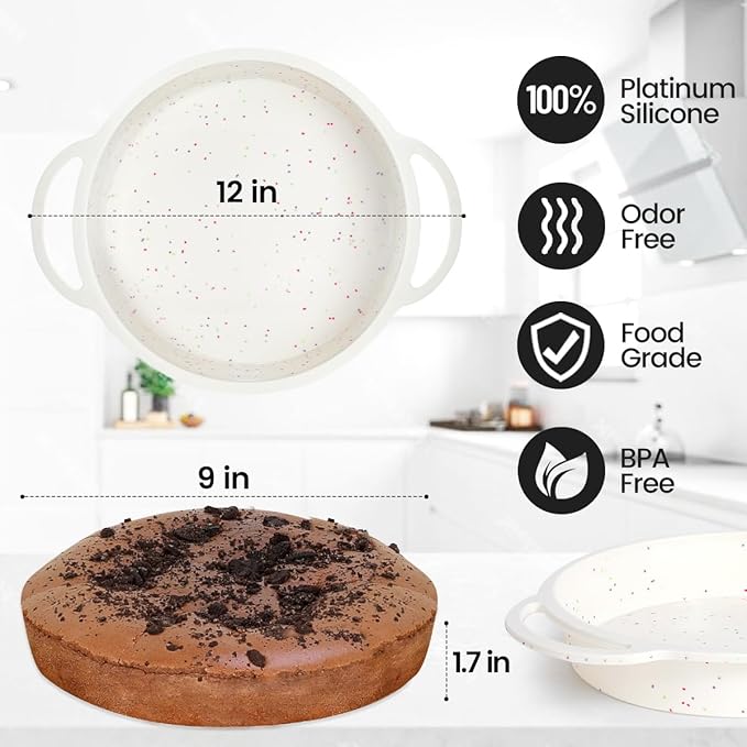 9 Inch Round Cake Pan, Metal Reinforced Frame Silicone Cake Mold for Baking with Handle Easy to Move Confetti
