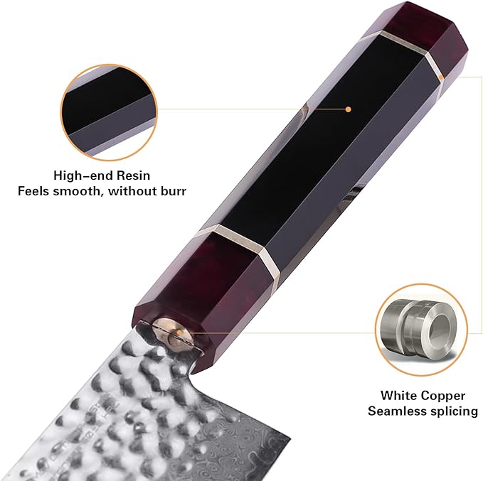 FINDKING 7 Inch Japanese Nakiri Knife with ABS sheath, Professional Vegetable Cleaver, Damascus Steel Blade, Resin Octagonal Handle, for Shredding, Slicing, Mincing (Eternity Series)